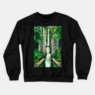 Hotel hidden in the jungle with waterfall Crewneck Sweatshirt